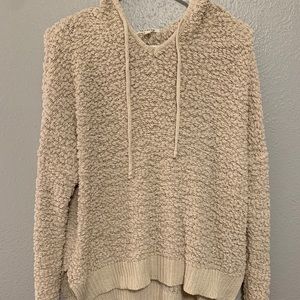 Cream Popcorn Knit hoodie sweater